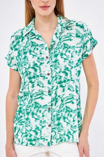 armonika Grass Green Patterned Women's Shirt - Short Sleeve, ARM-22Y 001052