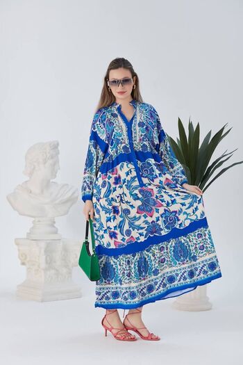 ZF BUTİK Long Patterned Hijab Shirt Dress