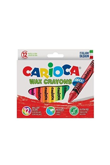 CARIOCA Wax Maxi Washable Pastel Crayons That Don'T Dirty Hands Pack of 12