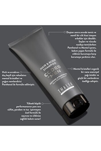 Thalia 250ml Men's Moisturizing and Refreshing Hair and Body Shampoo