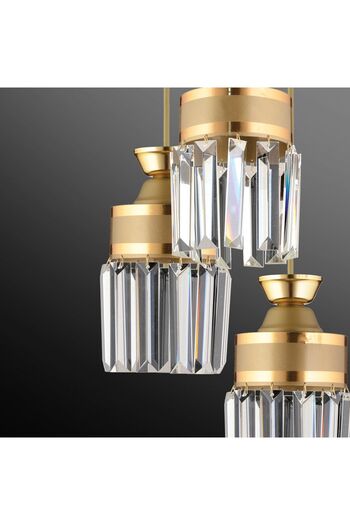 Kraliçe 4'lü Eskitme Sarkıt Kristal Taşlı Sarı Şeritli Silindir Lüks Avize