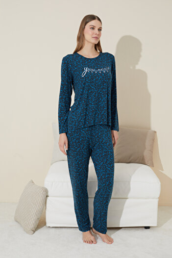 Siyah İnci Green Printed Cotton Pajamas Set - 24240098