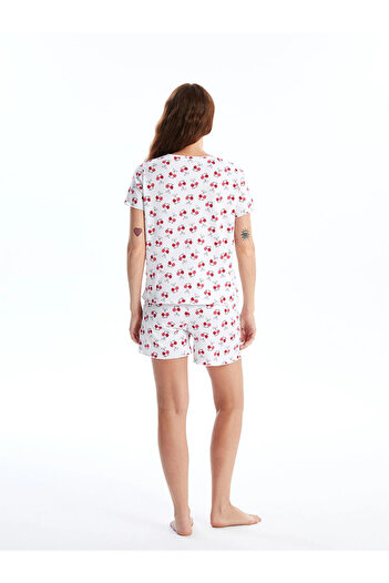LC Waikiki LCW Young Bisiklet Yaka Baskılı Kısa Kollu Kadın Şortlu Pijama Takımı