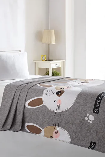 Eponj Home Natural Pique Printed Single Rabbit A. Brown-Grey-Pink