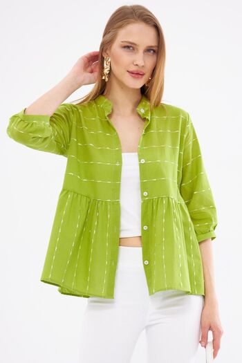 armonika Pistachio Green Women's Shirt - Drawstring Bottom, Quarter Sleeve ARM-24K001003