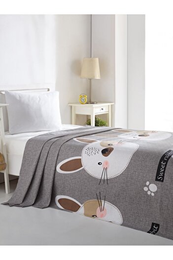 Eponj Home Doğal Pike Baskılı Tek Kişilik Tavşancık A.Kahve-Gri-Pembe