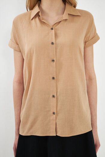 armonika Women's Mink Short Sleeve Linen Shirt ARM-24Y001038