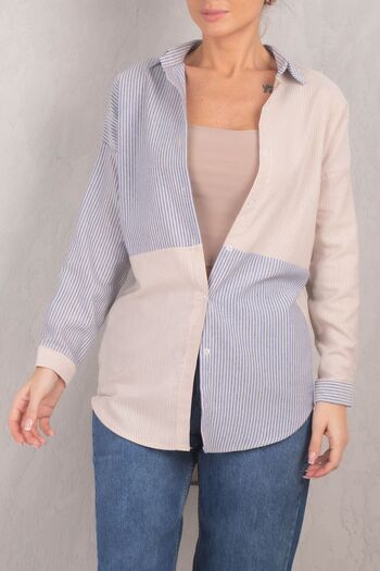 armonika Women's Mink Striped Two-Color Long Sleeve Casual Shirt ARM-21K001193
