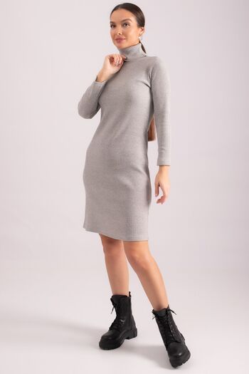 armonika Women's Gray Turtleneck Body-Fitted Ribbed Camisole Dress ARM-24K001071