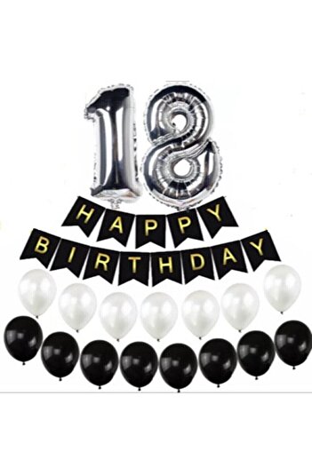 Deniz Party Store 18 Yaş Gümüş Folyo Balon Happy Bırthday Yazı Seti Balonlu