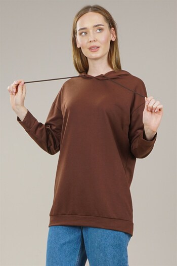 Markosin Women's Zippered Orphan Sleeve Oversize Sweatshirt Brown