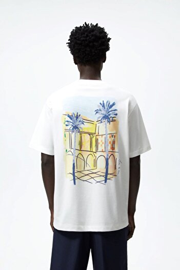 The Champ Clothing Λευκό Oversize ανδρικό μπλουζάκι - Crew Neck, Palm Printed