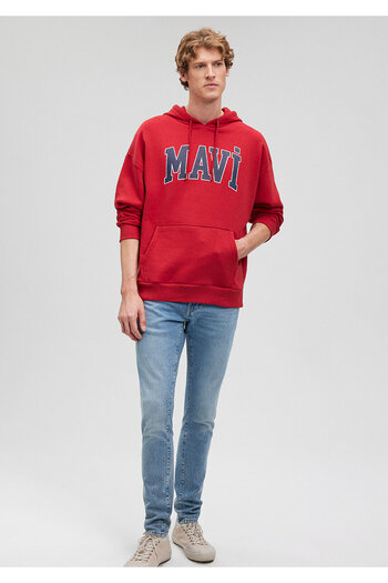 Mavi Red Hooded Logo Printed Sweatshirt -067149-81773