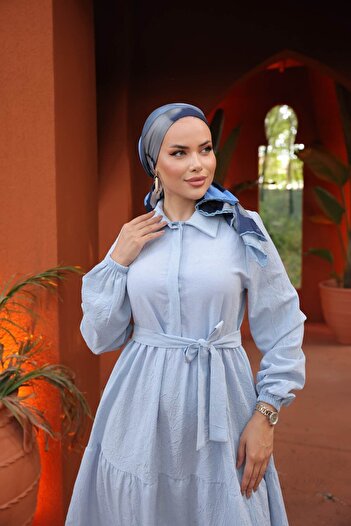 comstar Γυναικείο Trend Κομψό Μακρύ Φόρεμα Hijab Μπλε