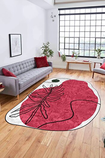 EY HOME Laser Cut Digital Printed Non-Slip Floral Kitchen Carpet - Laser-17-Red