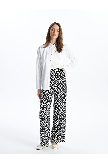 LC Waikiki Patterned Wide Leg - Elastic Waist Women's Trousers