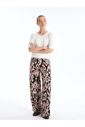 LC Waikiki Patterned Comfortable Patterned Women's Trousers with Elastic Waist