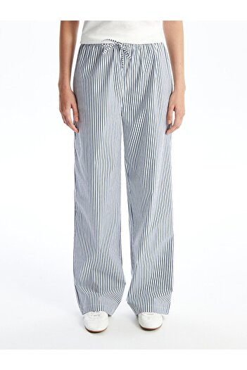 LC Waikiki Wide Leg and Elastic Waist Striped Women's Trousers