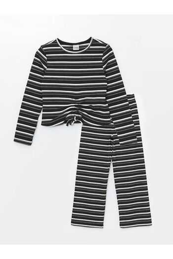 LC Waikiki Lcw Crew Neck Striped Girl's T-Shirt and Pants