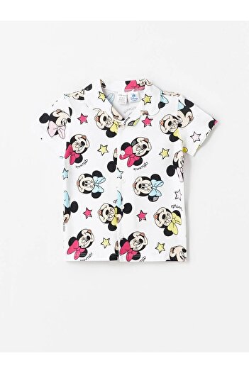 LC Waikiki LCW baby Polo Collar Short Sleeve Minnie Mouse Printed Baby Girl Pajamas Set