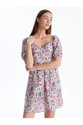 LC Waikiki Floral Print Square Neck Women's Dress - Short Sleeve