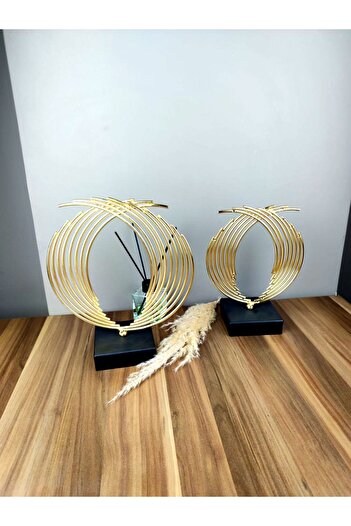 farklı evim Dekoratif 2'li Altın Rengi Metal Tel Çelenk Model Aksesuar