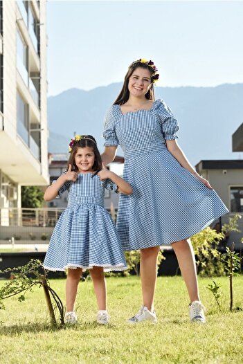 EYLÜL ELİF BUTİK Eylul Elif Boutique BLUE Pitikare Combinații de rochii pentru mama și fiica (mamă - copilul se vinde separat)