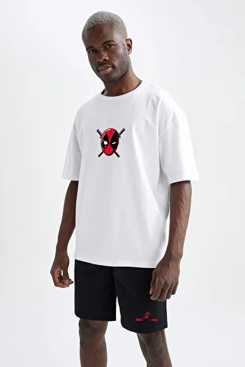 OFFSIDESIGN Unisex Deadpool Printed Oversize T-Shirt and Shorts Set - Black and White Summer Set