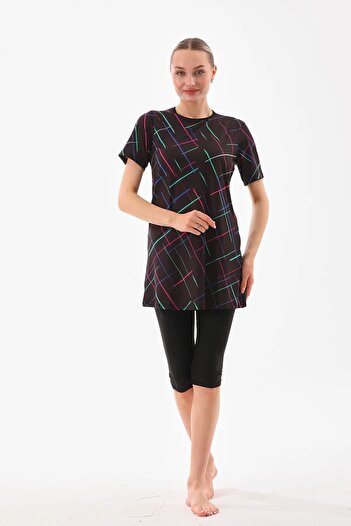 medipek Light Patterned Half Closed Lycra Hijab Swimsuit