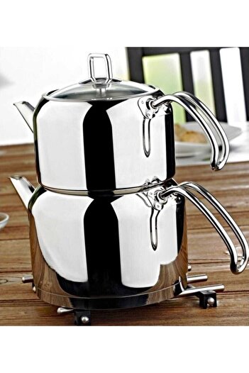Evimsaray Stainless Steel Ece Teapot Set Mega Size S-1318 White