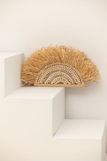 Maison Avf Fan Model Raffia and Bead Detailed Portfolio Bag