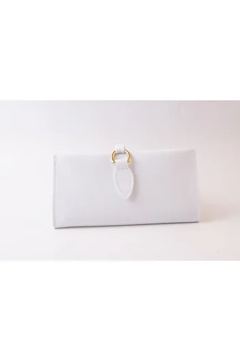 dericom Soft Leather Women's White Wallet Accessory with Multi-Compartment Zipper in the Middle and Phone Holder