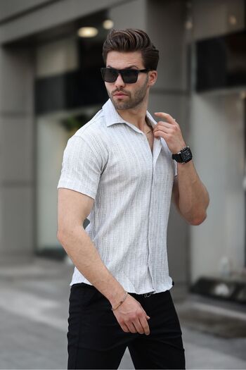 comstar Men's Summer Lycra Slim Fit Shirt Collar Short Sleeve Shirt