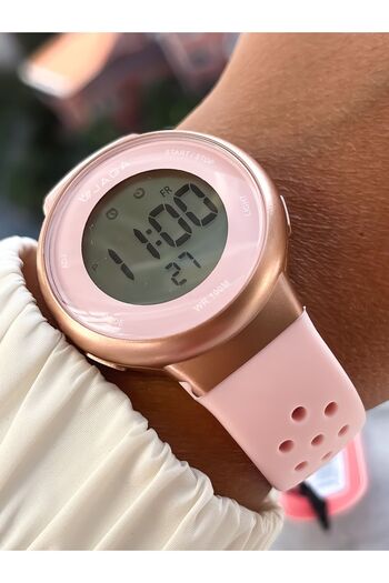 Jaga Digital Sports Wristwatch with Pink Silicone Band, Waterproof, Suitable for Pool and Sea Use, 2 Years Warranty