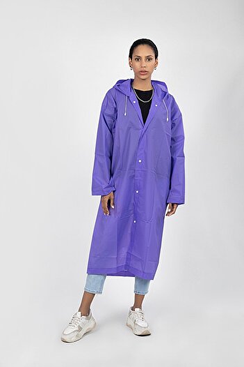 Polo55 Purple Hooded Snap-On Raincoat And Windbreaker