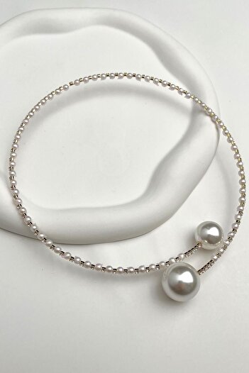 Modex Stone Pearl Row Spring Choker Necklace