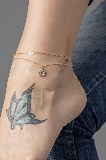 Modex Gold Yellow Clover Figured Jewelled Anklet