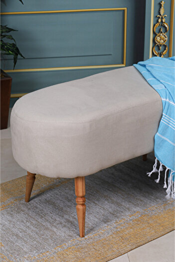 PUFMANYA LUNA MİX KREM LARGE 90 CM DOĞAL GÜRGEN AYAKLI PUF KOLTUK BENCH