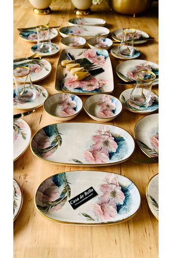 CASA DE BELLA Luxury Breakfast Set for 6 People 33 Pieces - Floral Pattern