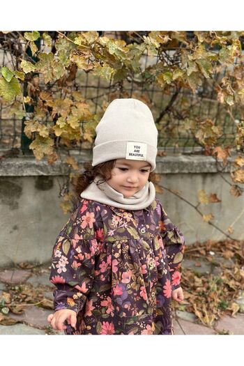 anna sofie Unisex Beige Ribbed 100% Cotton (1-5 YEARS) Beanie Neck Collar Set (LASNMAN PRICE)