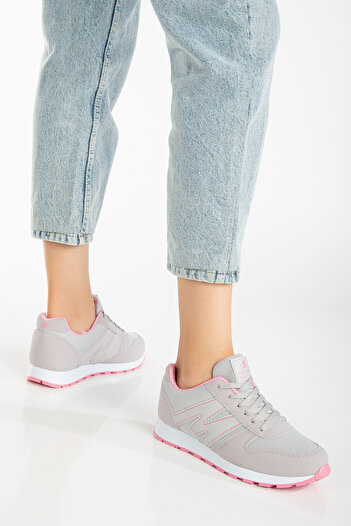 BOUIS Unisex Buz Pembe Bağcıklı Casual Rahat Taban Konforlu Yumuşak Yürüyüş Günlük Sneaker Spor Ayakkabı