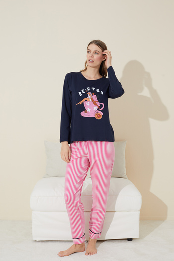 Siyah İnci Комплект піжами Cotton Orme Navy Blue 24240132