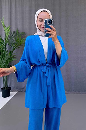 Ka Hijab Комплект кімоно з рукавами та поясом Saks Blue Fakir з рукавами та поясом