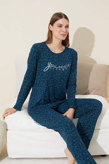 Siyah İnci Green Printed Cotton Pajamas Set - 24240098