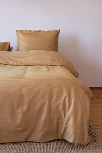 Tekstil Home Luxury Color Series Striped Satin Elastic Sheet Set Mustard Color All sizes