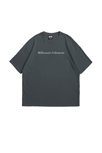 Sekizbiraltı V2 - Animal Patterned Dimension Printed Unisex Anthracite Oversize T-shirt