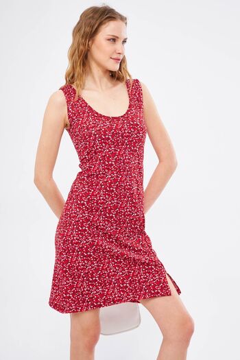 armonika Women's Red Ikosidio Dress Body-Fitting Sleeveless Front Slit Mini-Length ARM-24Y001045