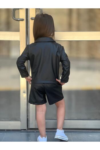 yns coolstar seasonal new season artificial leather shorts and jacket 2-piece set