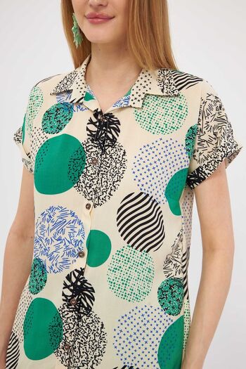 armonika Green Patterned Women's Shirt - Short Sleeve, ARM-22Y001052