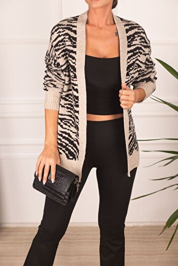 armonika Women's Stone Patterned Long Cardigan ARM-21K069002